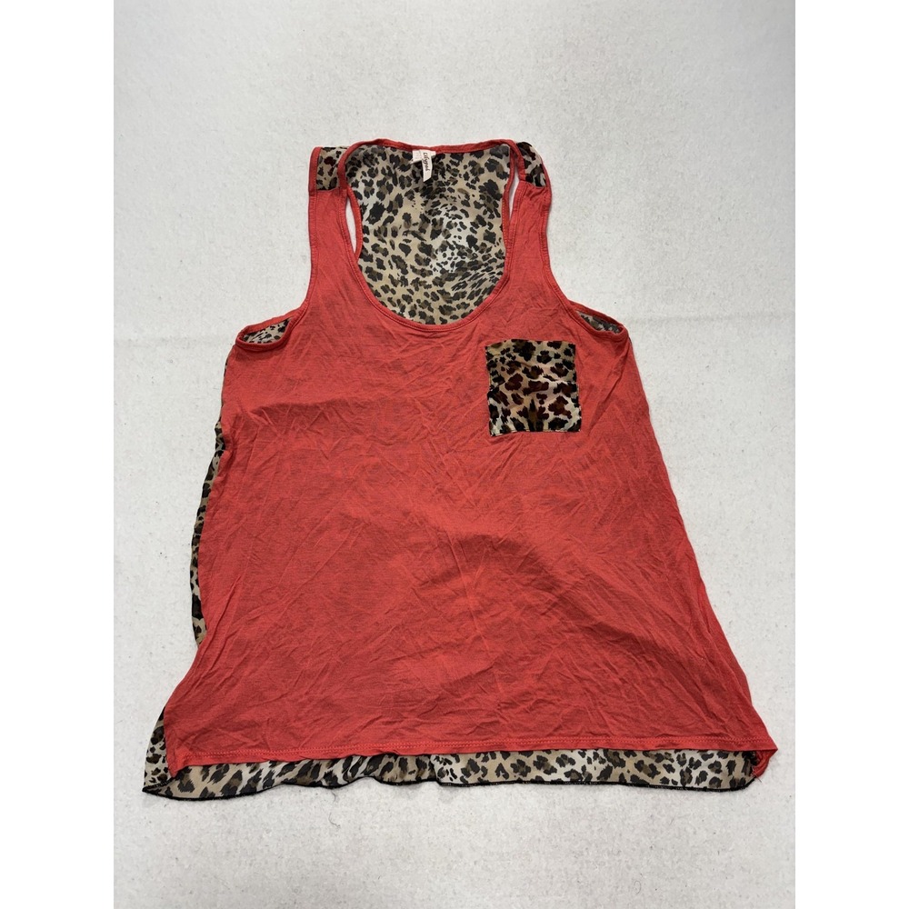 Lilypad Tank Top Womens Small Red Leopard Print Scoop Neck Racerback Pocket USA